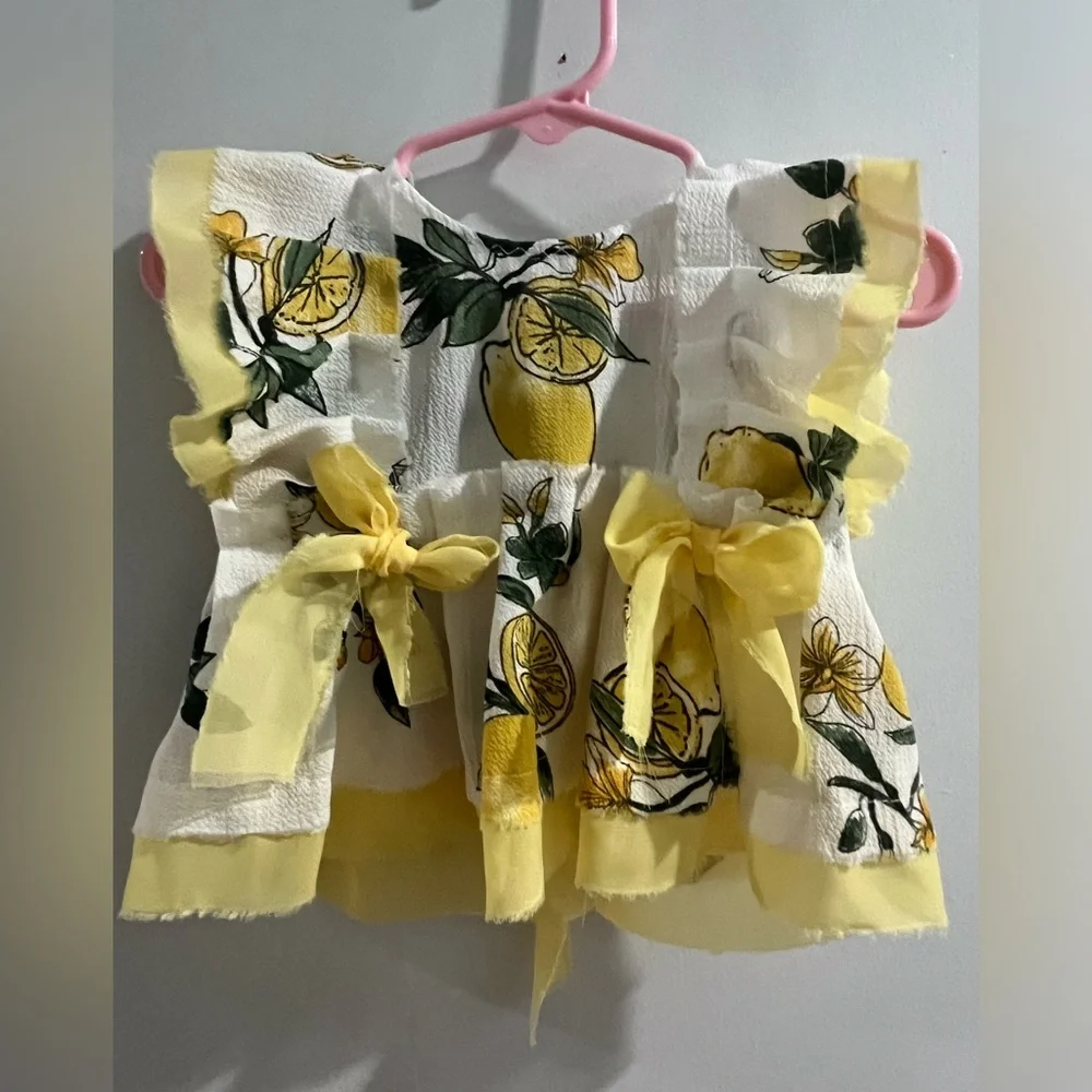 Yellow Lemon Print Bow Front Baby/Toddler Top
